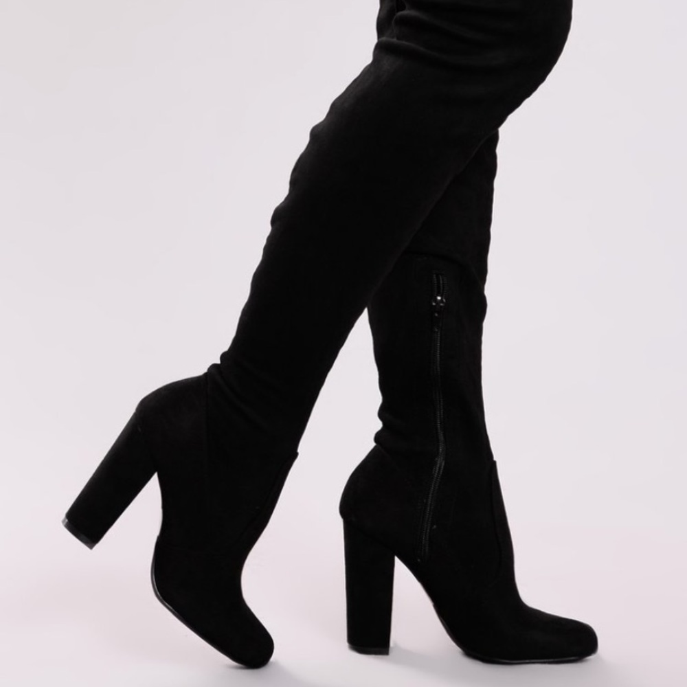 THIGH HIGH black suede boots fashion nova
